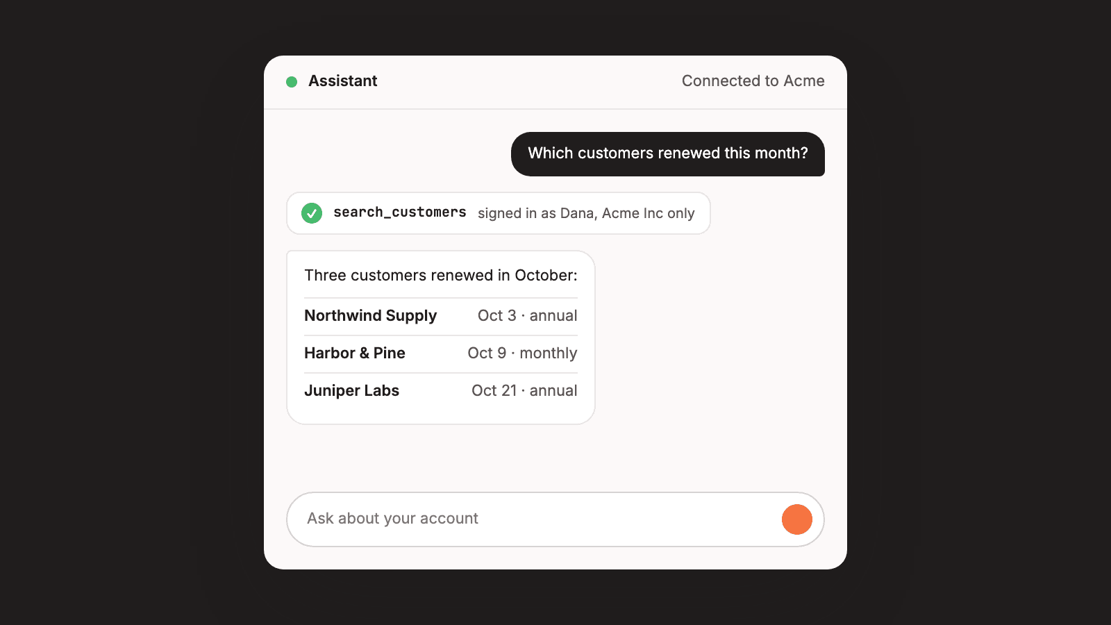 Illustration of an assistant answering a question by calling a tool on your app