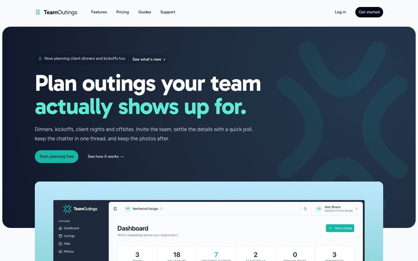 The TeamOutings home page